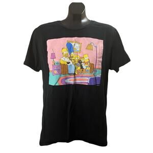 The Simpsons Family Couch T Shirt Adult Large Black Graphic Bart